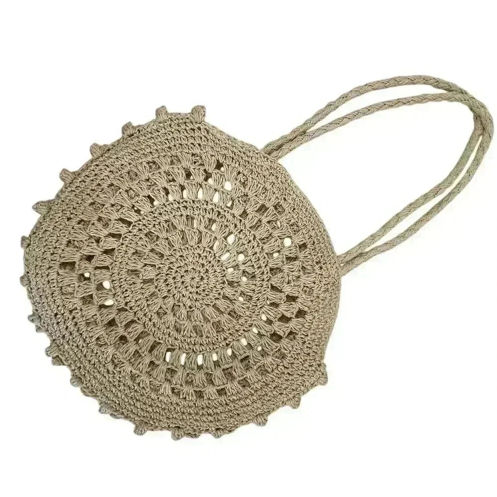Women's Handcrafted Crochet Cotton Rope Shoulder Bag Beige Boho Casual